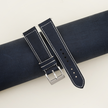 White Stitching Navy Babele Leather Watch Strap