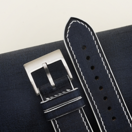 White Stitching Navy Babele Leather Watch Strap