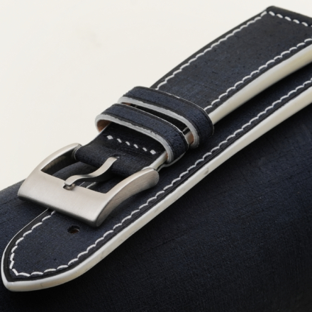 White Stitching Navy Babele Leather Watch Strap