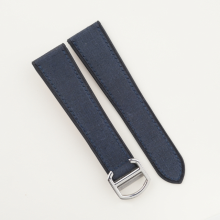 Navy Babele Leather Single Folding Watch Strap