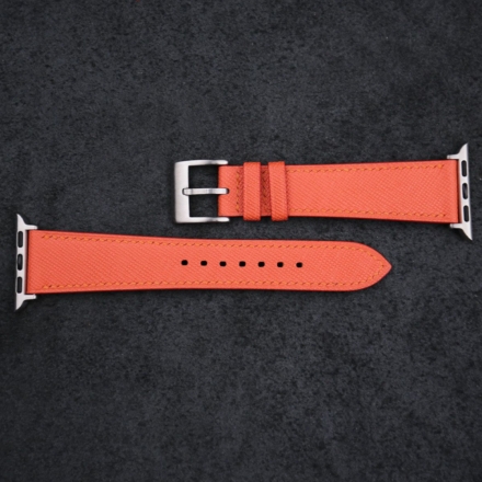 Orange Saffiano Leather Apple Watch Band