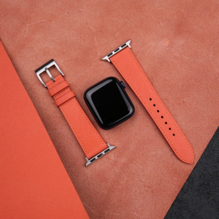 Orange Saffiano Leather Apple Watch Band