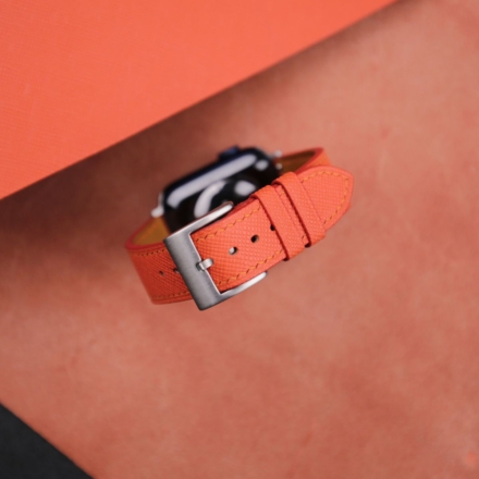 Orange Saffiano Leather Apple Watch Band